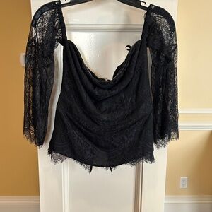 Bebe Black Lace Top with Zipper Detail